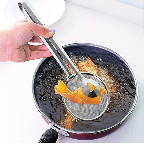 Premium Stainless Steel Frying Tong with Strainer for safe frying, now available on buyy.pk