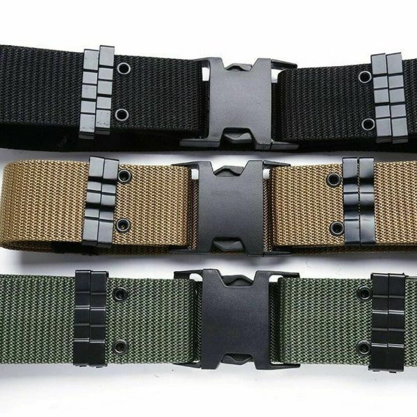 Combat-Ready Military Pistol Belt – Rugged Nylon Web Design (Khaki)