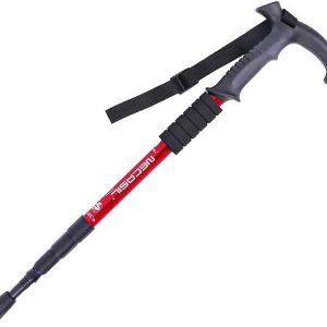 Lightweight aluminum hiking poles with T-handle and shock-absorbing design