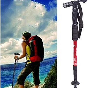 Trekking pole with built-in LED torch and non-slip free-standing base