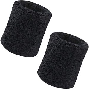 Black cotton wristbands with elastic stretch, perfect for high-intensity activities like tennis and running