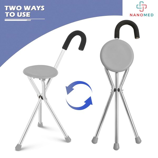 4-in-1 Premium Walking Stick – Anti-Shock, Tri-Pod Base, U-Handle & Built-in Folding Seat - Image 2