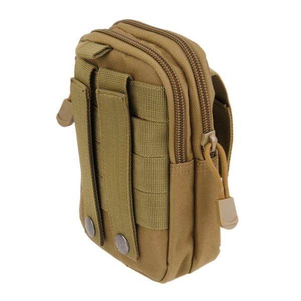 Phone stored in tactical MOLLE pouch