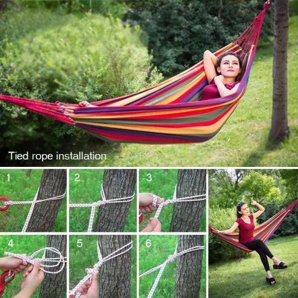 "Durable nylon hammock for solo relaxation"