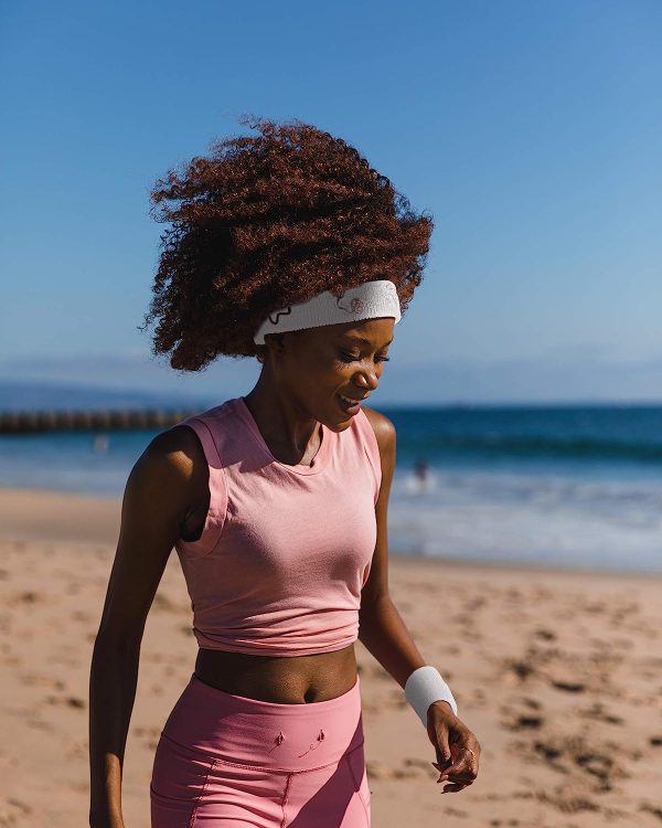 Lifestyle shot of gym outfit with sweatband