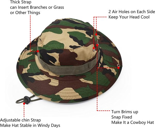 Sun Hats for Men Women Bucket Hat UPF 50+ Boonie Hat Foldable UV Protection Hiking Beach Fishing Summer Safari jungle Camo - Image 5