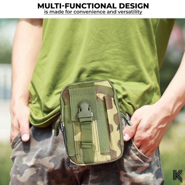 Tactical utility pouch holding multitool and flashlight