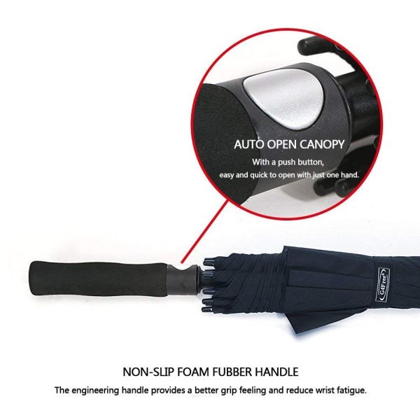 Portable Golf Umbrella – Large Oversize, Double Canopy, Windproof & Waterproof, Automatic Open for Men & Women Black - Image 3