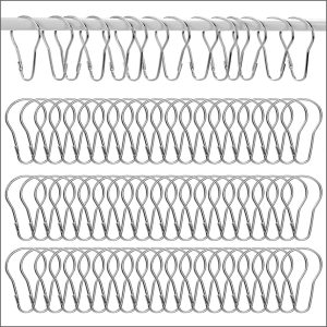 100-Pack Silver Metal Shower Curtain Hooks – 2.5" Rust-Proof Clip Rings for Curtains, Signs & Retail Displays