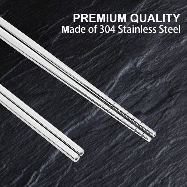 Reusable Metal Chopsticks Set – 5 Pairs Premium Stainless Steel, Non-Slip Square Design, Lightweight & Dishwasher Safe (Silver Gift Set) - Image 4