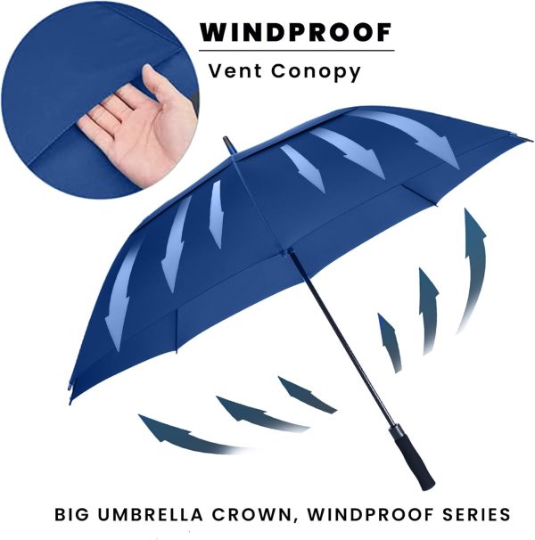 Portable Windproof Golf Umbrella – Oversized Double Canopy, Waterproof, Auto Open for Men & Women Blue - Image 4