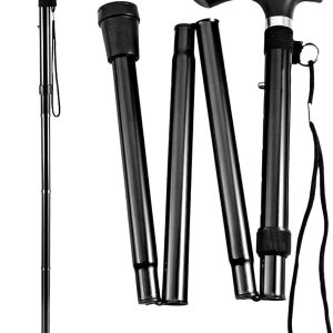Foldable black walking stick for men and women