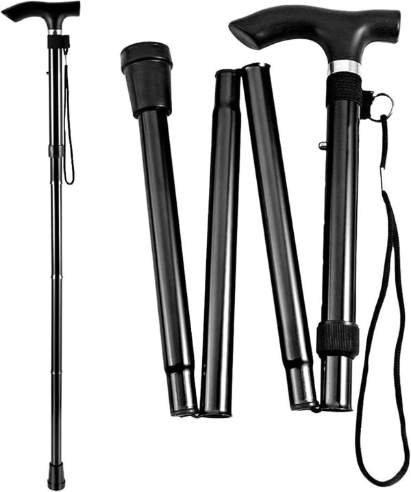 Foldable black walking stick for men and women