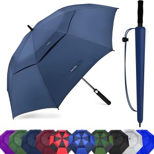 Portable Windproof Golf Umbrella – Oversized Double Canopy, Waterproof, Auto Open for Men & Women Blue