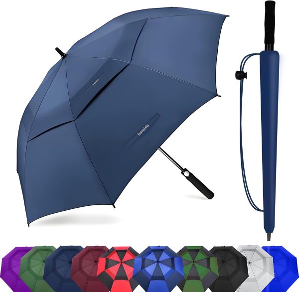 Portable Windproof Golf Umbrella – Oversized Double Canopy, Waterproof, Auto Open for Men & Women Blue
