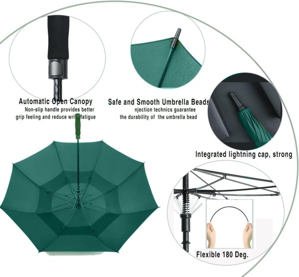 Ultimate Golf Umbrella – XL Double Canopy, Windproof & Waterproof, Auto Open for All-Weather Protection Green - Image 3