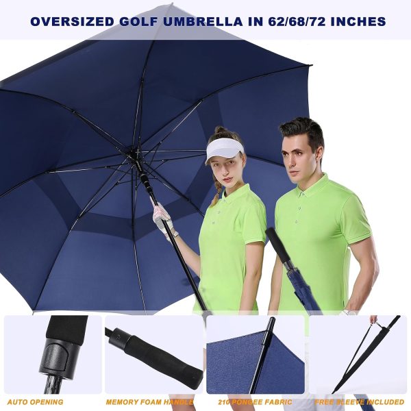 Portable Windproof Golf Umbrella – Oversized Double Canopy, Waterproof, Auto Open for Men & Women Blue - Image 6
