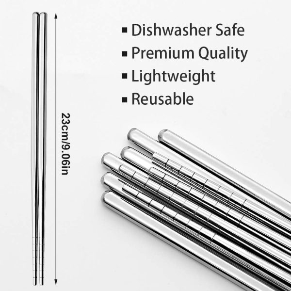 Reusable Metal Chopsticks Set – 5 Pairs Premium Stainless Steel, Non-Slip Square Design, Lightweight & Dishwasher Safe (Silver Gift Set) - Image 8