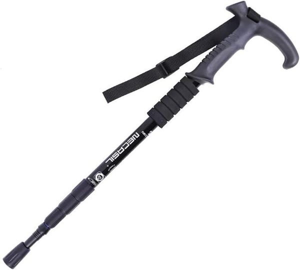 Lightweight aluminum hiking poles with T-handle and shock-absorbing design