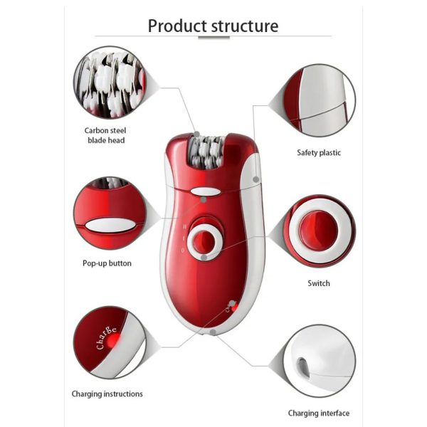 3-in-1 Portable Ladies Epilator & Shaver – Painless Hair Remover for Women (Model-3068) - Image 2