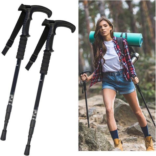 Adjustable telescopic walking sticks for hiking, backpacking, and trekking