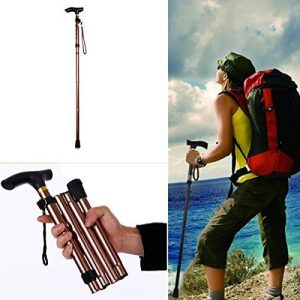 Lightweight black walking stick extended to full height