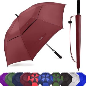 Large Golf Umbrella – Waterproof & Windproof, Double Canopy Design with Automatic Open Function Red