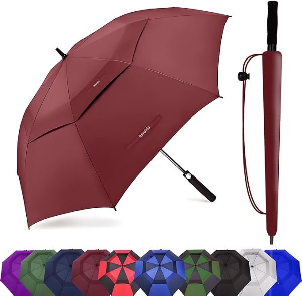 Large Golf Umbrella – Waterproof & Windproof, Double Canopy Design with Automatic Open Function Red