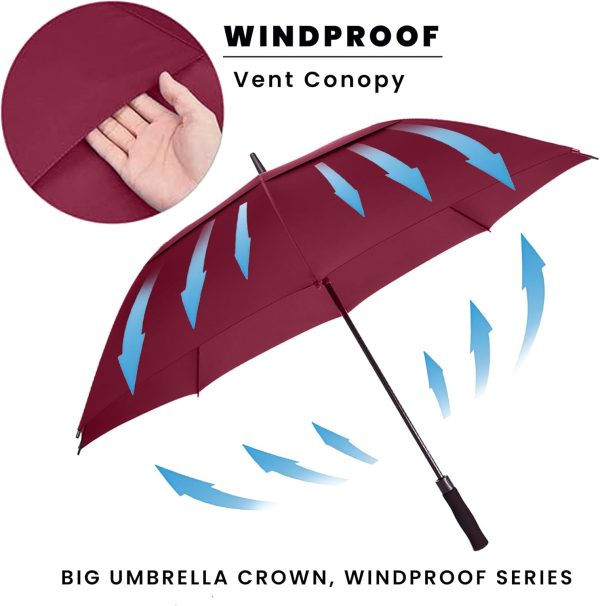Large Golf Umbrella – Waterproof & Windproof, Double Canopy Design with Automatic Open Function Red - Image 2