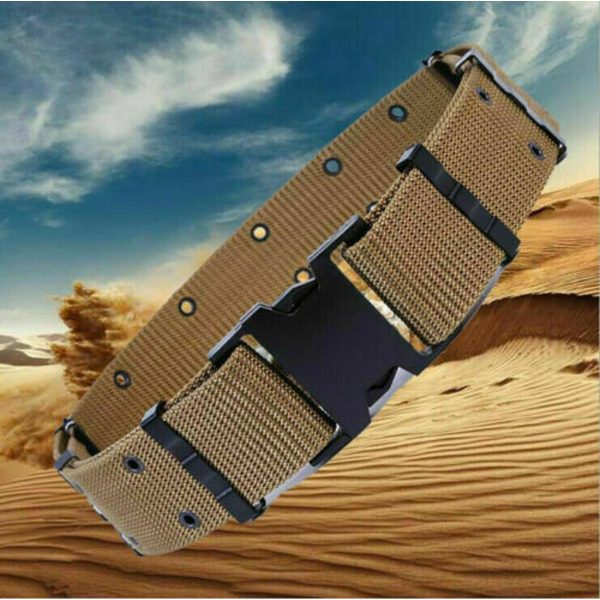 Combat-Ready Military Pistol Belt – Rugged Nylon Web Design (Khaki) - Image 2