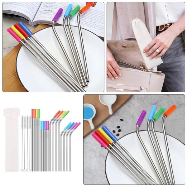 16-Piece Reusable Stainless Steel Straw Set with Silicone Tips, Cleaning Brush & Travel Case – Eco-Friendly, Extra-Long Metal Drinking Straws - Image 2