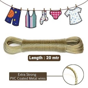 PVC coated steel wire clothesline with hooks, 20-meter multi-color design for home drying use