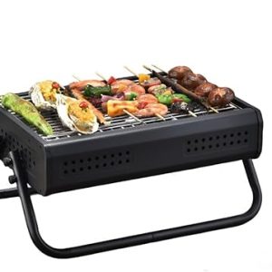 Portable charcoal grill for outdoor cooking and barbecues, compact folding design ideal for garden use, camping trips, and picnic grilling