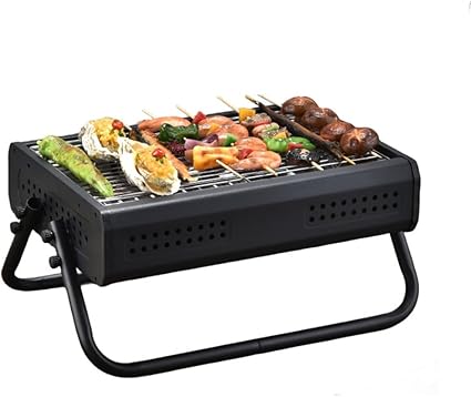 Portable charcoal grill for outdoor cooking and barbecues, compact folding design ideal for garden use, camping trips, and picnic grilling