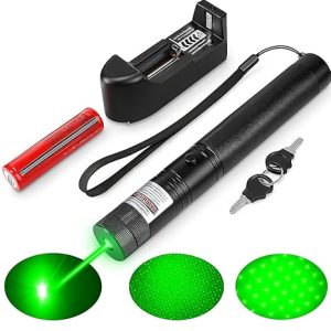 Metal High-Power Green Laser Pointer with Star Cap – 100Nm Power&532Nm-650Nm Wave Length-Rechargeable, Long Range, Adjustable Focus, Safety Lock & Battery Included(100Nm)