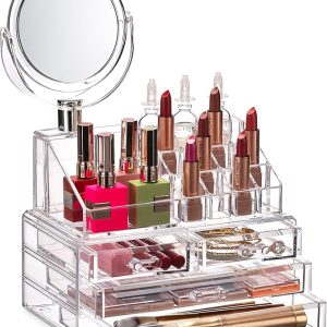 3 Drawer  Transparent and Elegant Makeup Organizer with Mirror for Makeup and Accessories