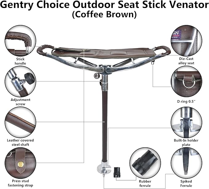 Quality Adjustable Leather Walking Stick Seat – Portable Folding Stool for Hunting, Shooting, Backpacking & Outdoor Comfort - Image 9