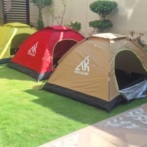 Waterproof 2-Person Tent 200x150cm | Double-Coated Fabric & Fiberglass Frame | Camping Tent with Net Door, Light Holder & Ground Nails Included