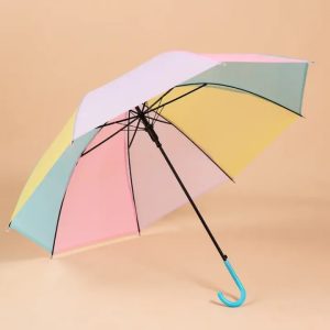 Colorful Rainbow Umbrella Multi-Colour J Shaped Handle