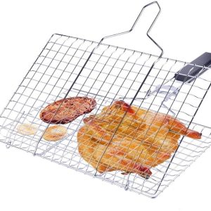 BBQ Jali / Fish Grill Net in Pakistan – Stainless Steel Lockable Grill Basket with Wooden Handle for Fish, Meat & Vegetables