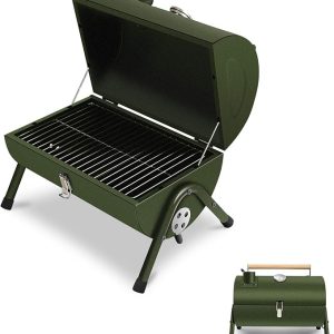 Portable Charcoal BBQ Grill with Lid & Thermometer – Compact Tabletop Barbecue Smoker for Outdoor Camping, Backyard, Beach & Picnic