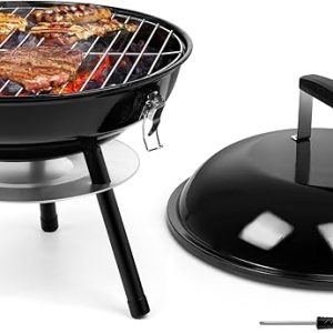 14-Inch Portable Charcoal BBQ Grill with Lid – Enamel Coated Tabletop Barbecue for Camping, Backyard, Beach & Picnic (Compact Outdoor Grill)