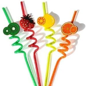 Reusable Curly Drinking Straws Set of 4 – Fun Colorful Smoothie & Party Straws for Kids and Adults