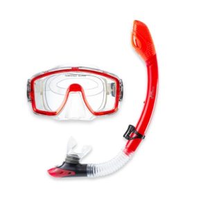 Adult Tempered Glass Snorkeling Mask & Dry Snorkel Set with Silicone Mouthpiece for Swimming and Diving