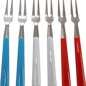 Small Fruit Fork Set of 6 Pieces – Stainless Steel Dessert & Snack Forks with Colorful Plastic Handles
