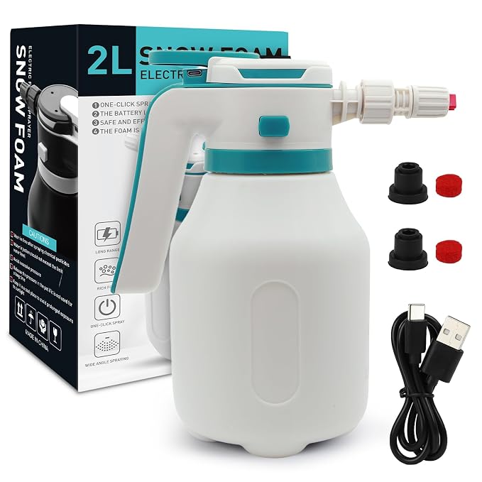 2L Electric Foam Sprayer – 75 PSI Rechargeable Pressurized Foam Pump Sprayer with 2 Spray Modes for Car Washing, Detailing, Home & Garden