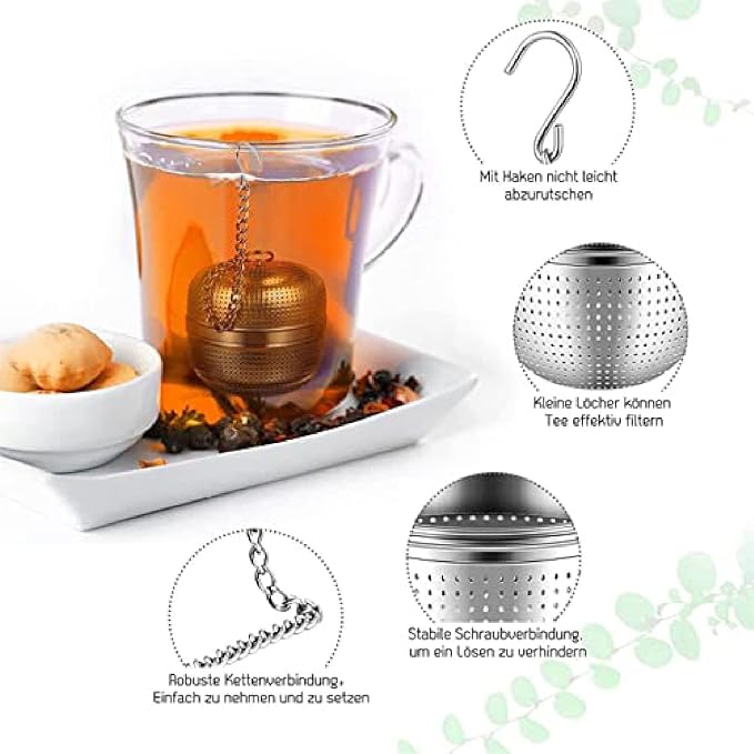 Spice & Tea Diffuser Stainless Steel Tea Infuser Strainer, Fine Mesh Tea Ball with Chain & Hook, Sealed Thread Design, Spice Strainer for Loose Tea, Herbs & Spices - Image 4